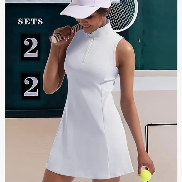 Two Piece Set Tennis Dress with Shorts NWT White - Picture 2 of 3